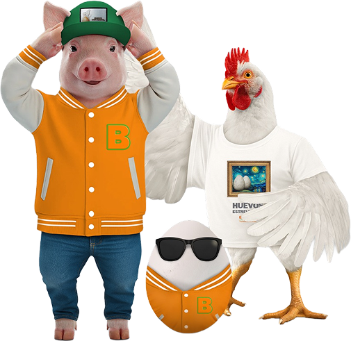 Mascotas de Club Bachoco luciendo mercancía